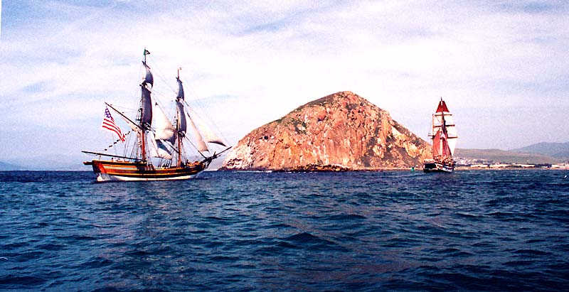 Hawaiian Chieftain leads the way as she and Lady Washington enter Morro Bay